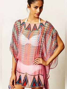 Anthropologie Tanvi Kedia Tunic Top Swimsuit Cover Up Sz Small EUC Pink